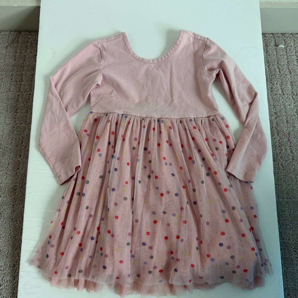 Girl's Hanna Andersson Pink Confetti Tulle Skirt Long Sleeve Dress Size 4